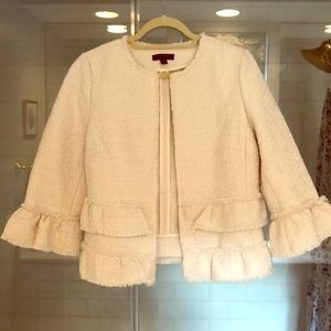 Cream tweed jacket with ruffles